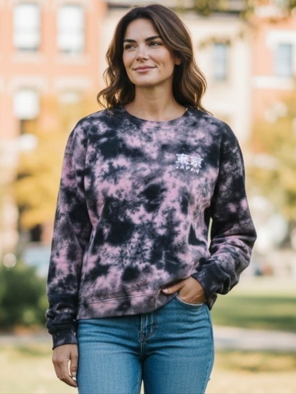Blind Rooster Tokyo Japan Tie-Dye Crewneck Sweater - Black & Pink